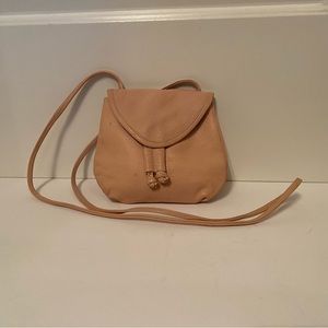 INDIA BAG MINI CROSSBODY PALE PINK LEATHER TIE ACCENT LONG STRAP SNAP FLAP